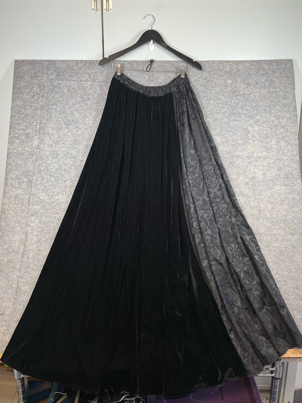 Black Velvet Maxi Skirt Patterned Panel Brocade Draped Gothic Victorian Witchy